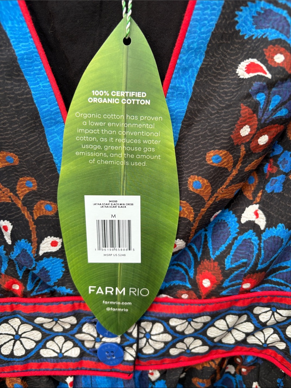 NWT Farm Rio Medium Black Latina Scarf Puff Sleeve Mini Dress - Picture 3 of 9